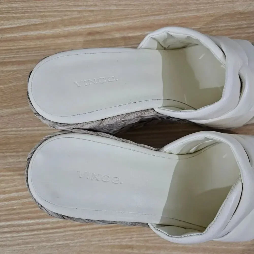 NEW Vince Gilian Woven Espadrille Wedge Sandal Marble Cream Size 8